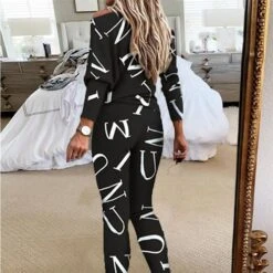 Women's Letter Print Lounge Sets Sweatsuit 2 PcsCrew Neck Long Sleeve Tops & Slim Pants Outfits Sport Comfort Home Street Vacation Polyester Off Shoulder Fall Winter S 2XL Black White -Deals The Sexy Bra Store rwtnbv1661328481011
