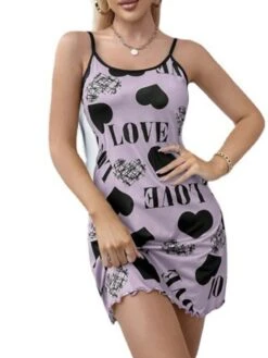 Women's Plus Size Pajamas Nightgown Dress Heart Letter Fashion Casual Soft Home Daily Bed Polyester Breathable Straps Sleeveless Backless Spring Summer Yellow Red -Deals The Sexy Bra Store rxbezc1673429074522