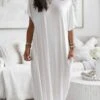 Women's Pajamas Nightgown Dress Pure Color Simple Casual Soft Home Daily Bed Polyester Breathable Short Sleeve Pocket Summer Spring Black White