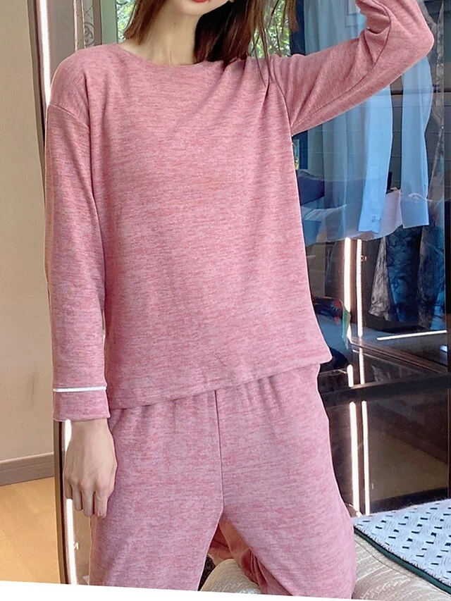 Women's Loungewear Delong Thermal Underwear Sets Pure Color Simple Casual Comfort Home Daily Bed Polyester Warm Crew Neck Long Sleeve Pant Pocket Elastic Waist Fall Winter Light Pink Pink 8 Women's Loungewear Delong Thermal Underwear Sets Pure Color Simple Casual Comfort Home Daily Bed Polyester Warm Crew Neck Long Sleeve Pant Pocket Elastic Waist Fall Winter Light Pink Pink - Image 8