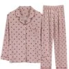 Women's Pajamas Pajama Top And Pant Sets Bear Dot Fashion Casual Soft Home Daily Bed Polyester Breathable Lapel Short Sleeve Shirt Pant Button Pocket Summer Spring Light Pink White Powder