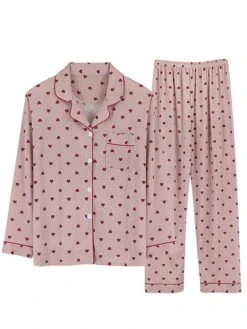 Women's Pajamas Pajama Top And Pant Sets Bear Dot Fashion Casual Soft Home Daily Bed Polyester Breathable Lapel Short Sleeve Shirt Pant Button Pocket Summer Spring Light Pink White Powder