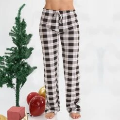 Women's Christmas Cotton Jersey Women Plaid Pajama Pants Sleepwear