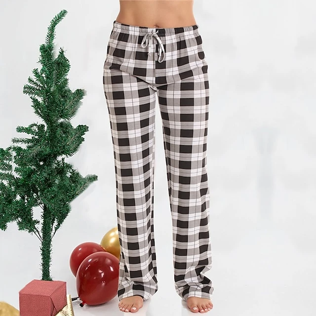 Women's Christmas Cotton Jersey Women Plaid Pajama Pants Sleepwear 1 Women's Christmas Cotton Jersey Women Plaid Pajama Pants Sleepwear