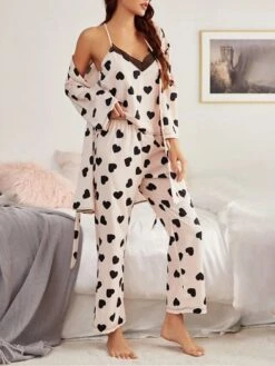 Women's Pajamas Sets 3 Pieces Heart Fashion Casual Home Daily Bed Polyester Warm Breathable V Wire Long Sleeve Cardigan Pant Pocket Fall Winter White Print 9 Women's Pajamas Sets 3 Pieces Heart Fashion Casual Home Daily Bed Polyester Warm Breathable V Wire Long Sleeve Cardigan Pant Pocket Fall Winter White Print -Deals The Sexy Bra Store sazdbv1693552833314