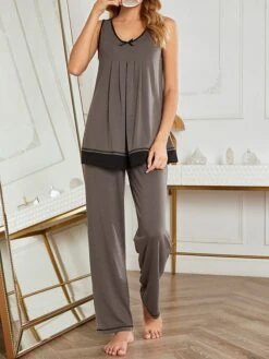 Women's Pajamas Pajama Top And Pant Sets Pure Color Simple Casual Soft Home Daily Bed Cotton Spandex Jersey Breathable Straps Sleeveless Strap Top Pant Spring Summer Black Dark Gray -Deals The Sexy Bra Store sbifzy1676281721037