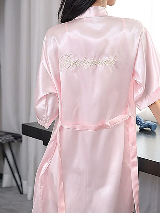 Women's Pajamas Satin & Silk Bathrobe Letter Maillard Fashion Casual Comfort Wedding Party Polyester Short Sleeve Robe Top Embroidery Belt Included Fall Winter Wine Red Tibetan Orchid 10 Women's Pajamas Satin & Silk Bathrobe Letter Maillard Fashion Casual Comfort Wedding Party Polyester Short Sleeve Robe Top Embroidery Belt Included Fall Winter Wine Red Tibetan Orchid - Image 10