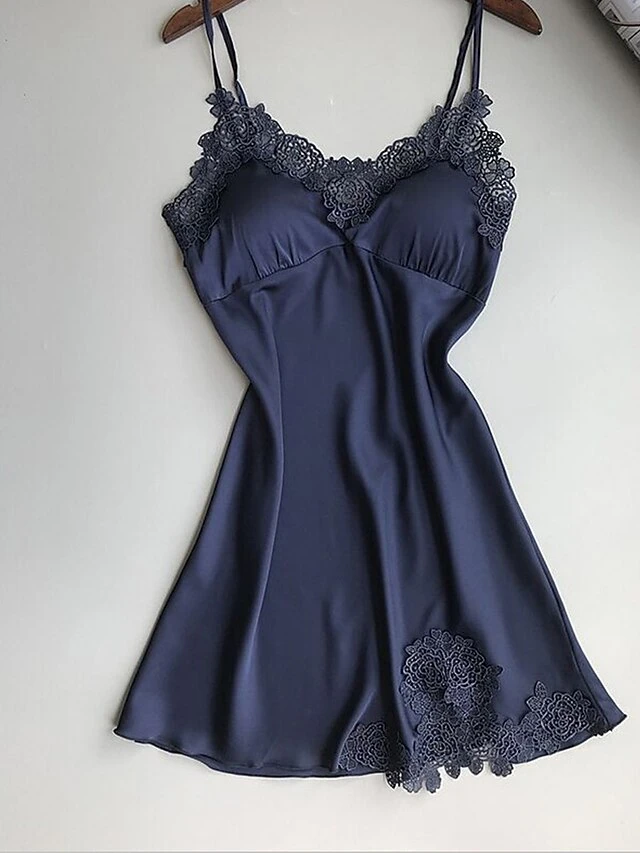 Women's Pajamas Nightgown Dress Pure Color Simple Casual Soft Home Daily Bed Satin Breathable Straps Sleeveless Backless Summer Spring Silver Black 6 Women's Pajamas Nightgown Dress Pure Color Simple Casual Soft Home Daily Bed Satin Breathable Straps Sleeveless Backless Summer Spring Silver Black - Image 6