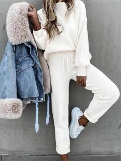 Women's Lounge Sets Sweatshirt Drawstring Pants Pure Color Fashion Comfort Soft Street Daily Vacation Polyester Breathable Crew Neck Long Sleeve Pant Elastic Waist Summer Fall Black Khaki -Deals The Sexy Bra Store sdhnbj1689845873596