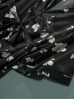 Women's Pajamas Bathrobe Robes Gown Flower Fashion Casual Comfort Home Daily Bed Satin Breathable V Wire Long Sleeve Summer Spring Black -Deals The Sexy Bra Store sfilzv1679049381799