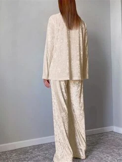 Women's Pajamas Sets Pure Color Warm Fashion Casual Home Daily Bed Velvet Warm Breathable Lapel Long Sleeve Shirt Pant Button Fall Winter Beige -Deals The Sexy Bra Store siipsj1693206728641