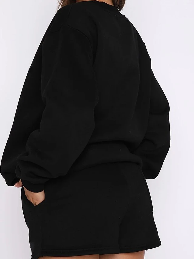 Women's Lounge Sets 2 Pcs Sweatshirt And Shorts Pure Color Fashion Casual Comfort Street Daily Date Polyester Breathable Crew Neck Long Sleeve Shorts Fall Winter Black Blue 12 Women's Lounge Sets 2 Pcs Sweatshirt And Shorts Pure Color Fashion Casual Comfort Street Daily Date Polyester Breathable Crew Neck Long Sleeve Shorts Fall Winter Black Blue - Image 12