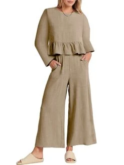 Women's Loungewear Sets Pure Color Casual Comfort Soft Street Daily Vacation Polyester Breathable Crew Neck Long Sleeve Pant Pocket Summer Fall Black Army Green -Deals The Sexy Bra Store sjqieo1691133281302