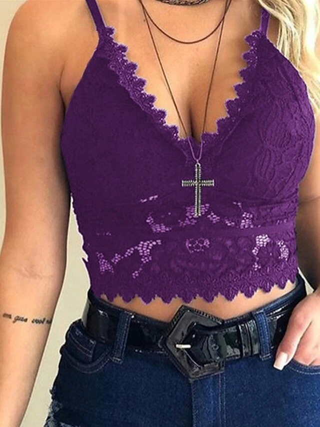 Women's Sexy Lingerie Pure Color Fashion Simple Soft Home Daily Vacation Lace Breathable Straps Sleeveless Strap Top Backless Summer Spring Black White 3 Women's Sexy Lingerie Pure Color Fashion Simple Soft Home Daily Vacation Lace Breathable Straps Sleeveless Strap Top Backless Summer Spring Black White - Image 3