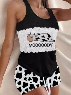 Women's Leopard Pajamas Loungewear Sets Heart Fashion Casual Home Halloween Street Polyester Sleeveless Tank Top Shorts Elastic Waist Fall Winter Stripe Leopard Print -Deals The Sexy Bra Store sladxw1697528228748