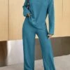 Women's Loungewear Sets Pure Color Fashion Comfort Soft Home Daily Bed Polyester Breathable Crew Neck Long Sleeve Pullover Pant Button Fall Winter Blue-Green White