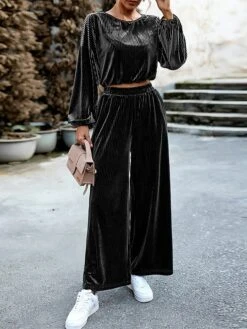 Women's Loungewear Sets Pure Color Fashion Comfort Soft Street Daily Date Polyester Breathable Crew Neck Long Sleeve Pullover Pant Fall Winter Black Pink -Deals The Sexy Bra Store smufsw1691566080715