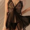 Women's Pajamas Loungewear Chemises & Negligees Costumes Butterfly Sexy Uniforms Hot Home Bed Polyester Gift Plunging Neck Hole Summer Spring Black White