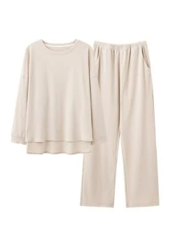 Women's Loungewear Sets Pure Color Fashion Casual Comfort Street Daily Going Out Cotton Breathable Crew Neck Long Sleeve Pant Summer Fall Blue Green -Deals The Sexy Bra Store spcjro1689581361979