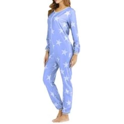Women's Jumpsuit Sets Star Warm Fashion Casual Home Daily Bed Polyester Breathable Crew Neck Long Sleeve Fall Winter Pink Blue -Deals The Sexy Bra Store sqlbyc1692348360585