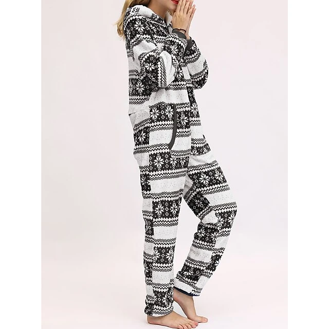 Women's Pajamas Jumpsuit Elk Snowflake Warm Fashion Casual Xmas Home Christmas Daily Polyester Breathable Hoodie Long Sleeve Pocket Fall Winter Black White 6 Women's Pajamas Jumpsuit Elk Snowflake Warm Fashion Casual Xmas Home Christmas Daily Polyester Breathable Hoodie Long Sleeve Pocket Fall Winter Black White - Image 6