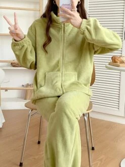 Women's Pajamas Sets Pure Color Warm Fashion Casual Home Daily Bed Flannel Warm Breathable Stand Collar Long Sleeve Cardigan Pant Pocket Fall Winter Purple Green 10 Women's Pajamas Sets Pure Color Warm Fashion Casual Home Daily Bed Flannel Warm Breathable Stand Collar Long Sleeve Cardigan Pant Pocket Fall Winter Purple Green -Deals The Sexy Bra Store sspyml1693206697349