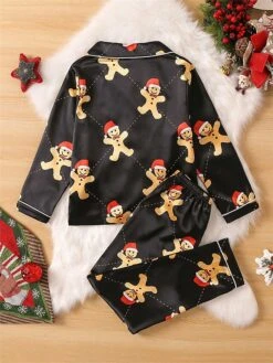 Women's Christmas Pajamas Sets Cartoon Color Combo Simple Casual Comfort Home Bed Satin Breathable Lapel Long Sleeve Shirt Pant Button Pocket Fall Winter Black -Deals The Sexy Bra Store sstxgf1696751799003