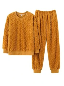 Women's Pajamas Sets Pure Color Warm Fashion Casual Home Daily Bed Flannel Warm Breathable Crew Neck Long Sleeve Hoodie Pant Pocket Elastic Waist Fall Winter Light Pink Black -Deals The Sexy Bra Store styerk1693552817805