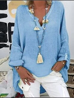 Women's Plus Size Loungewear Top Pure Color Basic Casual Comfort Home Street Daily Cotton Breathable V Wire Long Sleeve Shirt Summer Spring Black White