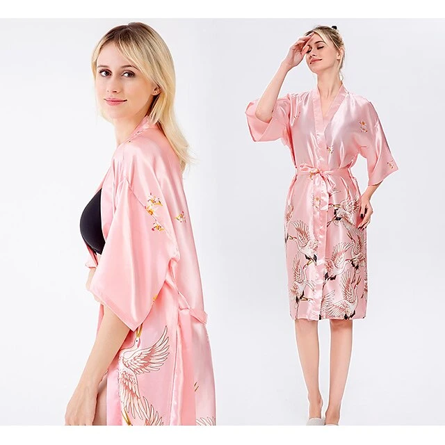 Women's Gift Robes Gown Pajamas Bathrobes Home Party Wedding Party Spa Print Crane Animal Silk Simple Soft Kimono Robes Sweet Fall Spring Summer V Wire Long Sleeve Tie Closure Belt Included 20 Women's Gift Robes Gown Pajamas Bathrobes Home Party Wedding Party Spa Print Crane Animal Silk Simple Soft Kimono Robes Sweet Fall Spring Summer V Wire Long Sleeve Tie Closure Belt Included - Image 20
