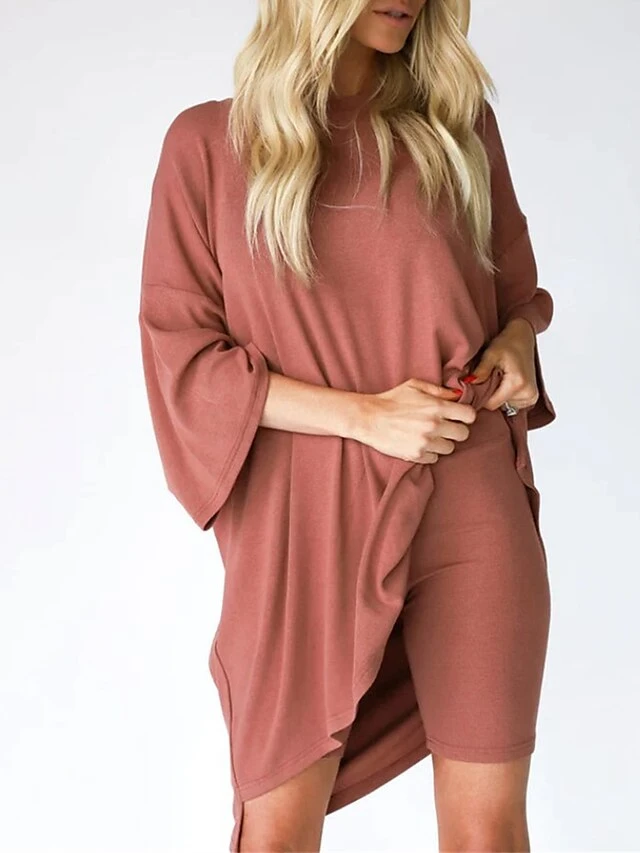 Women's Loungewear Sets 2 Pieces Pure Color Fashion Casual Comfort Street Daily Date Polyester Breathable Crew Neck Short Sleeve Shorts Summer Fall Black Red 3 Women's Loungewear Sets 2 Pieces Pure Color Fashion Casual Comfort Street Daily Date Polyester Breathable Crew Neck Short Sleeve Shorts Summer Fall Black Red - Image 3