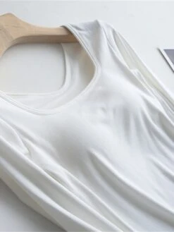 Women's Square Neck Pajama Top With Chest Pads Loungewear Top Pure Color Fashion Casual Comfort Home Street Daily Polyester Breathable Square Neck Long Sleeve Fall Winter Black White Yellow -Deals The Sexy Bra Store swdkyu1697699940191