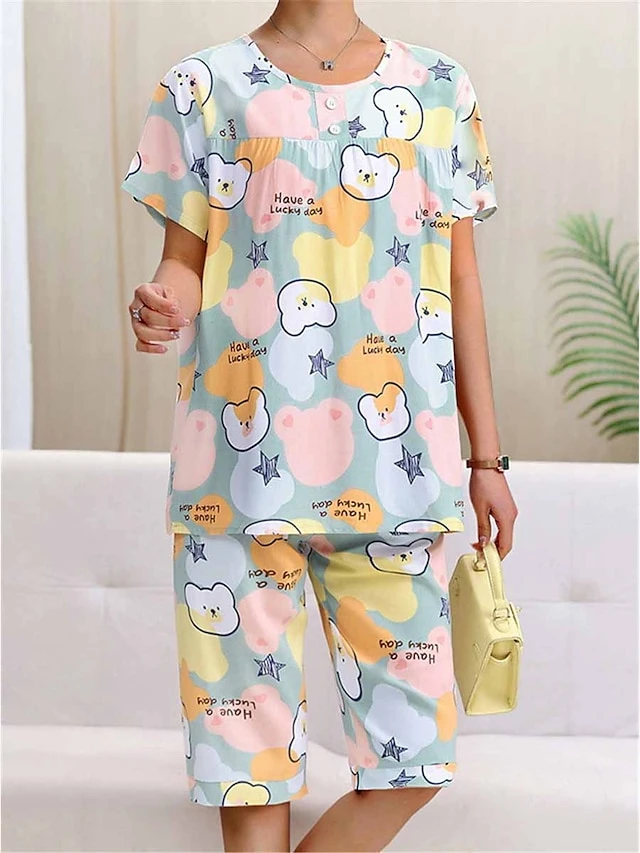 Women's Pajamas Pajama Top And Pant Sets Cartoon Heart Fashion Casual Soft Home Daily Bed Cotton Blend Breathable Crew Neck Short Sleeve T Shirt Tee Shorts Elastic Waist Summer Spring Light Pink Pink 2 Women's Pajamas Pajama Top And Pant Sets Cartoon Heart Fashion Casual Soft Home Daily Bed Cotton Blend Breathable Crew Neck Short Sleeve T Shirt Tee Shorts Elastic Waist Summer Spring Light Pink Pink - Image 2