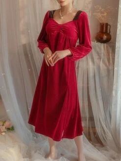 Women's Pajamas Nightgown Nightshirt Dress Pure Color Simple Casual Soft Xmas Home Christmas Daily Velvet Breathable Square Neck Long Sleeve Spring Fall Temperament Black Light Luxury Blue