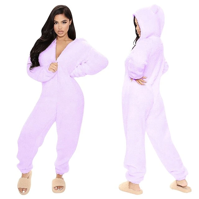 Women's Flannel Onesies Pajama For Adult Jumpsuits Nighty Pure Color Simple Comfort Party Home ChristmasWarm Gift Hoodie Long Sleeve Fall Winter Black 8 Women's Flannel Onesies Pajama For Adult Jumpsuits Nighty Pure Color Simple Comfort Party Home ChristmasWarm Gift Hoodie Long Sleeve Fall Winter Black - Image 8