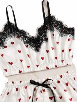 Women's Pajamas Pajama Top And Pant Sets 2 Pieces Heart Simple Casual Soft Home Daily Bed Polyester Breathable Straps Sleeveless Strap Top Shorts Elastic Waist Summer Spring White -Deals The Sexy Bra Store sxwxkb1679965727273