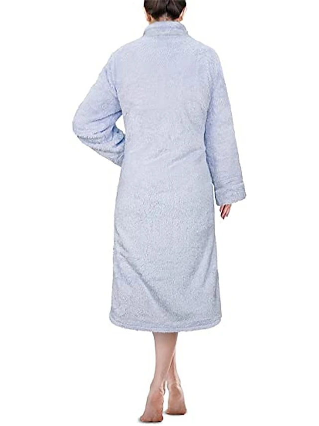 Women's Zip Up Front Robe Bathrobe Wearable Blanket Pure Color Warm Plush Casual Home Daily Bed Flannel Warm Breathable Stand Collar Long Sleeve Pocket Fall Winter Black Pink 15 Women's Zip Up Front Robe Bathrobe Wearable Blanket Pure Color Warm Plush Casual Home Daily Bed Flannel Warm Breathable Stand Collar Long Sleeve Pocket Fall Winter Black Pink - Image 15