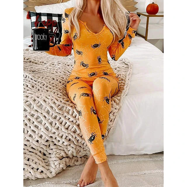Women's Pajamas Jumpsuit Cat Ghost Retro Gothic Punk & Gothic Halloween Carnival Polyester Breathable V Wire Long Sleeve Fall Winter Black White 11 Women's Pajamas Jumpsuit Cat Ghost Retro Gothic Punk & Gothic Halloween Carnival Polyester Breathable V Wire Long Sleeve Fall Winter Black White - Image 11