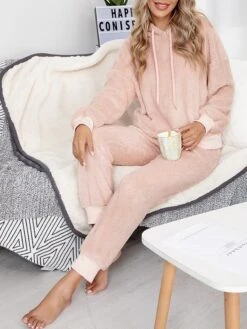 Women's Loungewear Sets Pure Color Fashion Comfort Soft Home Daily Bed Polyester Breathable Hoodie Long Sleeve Hoodie Pant Pocket Fall Winter Pink Camel -Deals The Sexy Bra Store tbimbv1693467417395