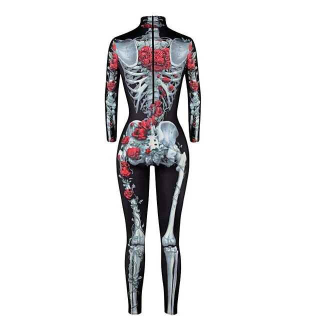 Women's Onesie Skeleton Retro Punk & Gothic Halloween Polyester Breathable Stand Collar Long Pant Fall Winter Black White 14 Women's Onesie Skeleton Retro Punk & Gothic Halloween Polyester Breathable Stand Collar Long Pant Fall Winter Black White - Image 14