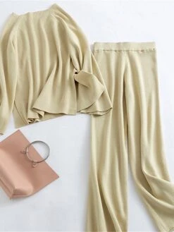 Women's Pajamas Sets Pure Color Fashion Casual Soft Home Daily Bed Knit Breathable Crew Neck Long Sleeve Pant Fall Winter Black Blue -Deals The Sexy Bra Store tcezrw1697793742438