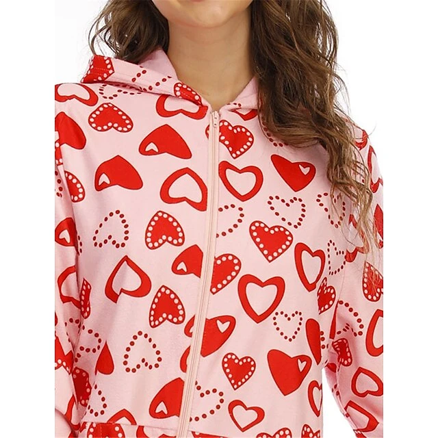 Women's Pajamas Jumpsuit Heart Warm Fashion Casual Home Xmas Daily Bed Polyester Breathable Hoodie Long Sleeve Pocket Fall Winter Pink 4 Women's Pajamas Jumpsuit Heart Warm Fashion Casual Home Xmas Daily Bed Polyester Breathable Hoodie Long Sleeve Pocket Fall Winter Pink - Image 4