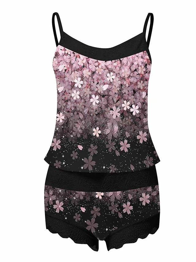 Women's Pajamas Pajama Top And Pant Sets Letter Flower Hot Casual Soft Home Daily Bed Polyester Breathable Straps Sleeveless Strap Top Shorts Summer Spring Black Pink 2 Women's Pajamas Pajama Top And Pant Sets Letter Flower Hot Casual Soft Home Daily Bed Polyester Breathable Straps Sleeveless Strap Top Shorts Summer Spring Black Pink - Image 2