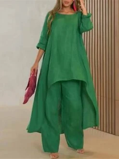 Women's Loungewear Sets Pure Color Fashion Simple Casual Street Date Airport Polyester Breathable Crew Neck Long Sleeve Pant Summer Spring White Yellow -Deals The Sexy Bra Store tdielp1679973748154