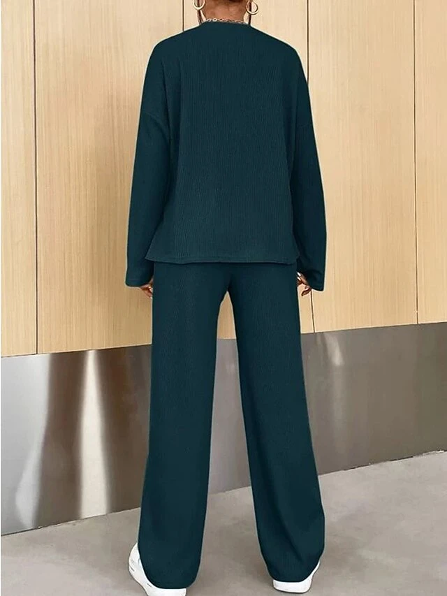 Women's Loungewear Sets Pure Color Fashion Comfort Soft Home Daily Bed Polyester Breathable Crew Neck Long Sleeve Pullover Pant Button Fall Winter Blue-Green White 10 Women's Loungewear Sets Pure Color Fashion Comfort Soft Home Daily Bed Polyester Breathable Crew Neck Long Sleeve Pullover Pant Button Fall Winter Blue-Green White - Image 10