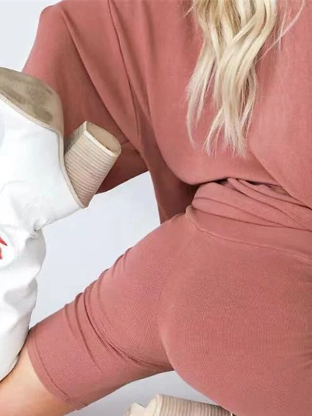 Women's Loungewear Sets 2 Pieces Pure Color Fashion Casual Comfort Street Daily Date Polyester Breathable Crew Neck Short Sleeve Shorts Summer Fall Black Red 5 Women's Loungewear Sets 2 Pieces Pure Color Fashion Casual Comfort Street Daily Date Polyester Breathable Crew Neck Short Sleeve Shorts Summer Fall Black Red - Image 5