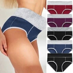Women's Plus Size Basic Vacation Pure Color Shaping Panty Stretchy High Waist Cotton 5 Pieces Green M -Deals The Sexy Bra Store tfezug1657610687481