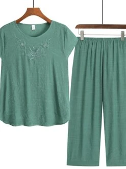 Women's 2 Piece Loungewear Sets Plus Size Pajama Pure Color Breathable Crew Neck Short Sleeve T-Shirt And Wide Leg Pants Fashion Casual Comfort Street Daily Date Summer Spring Lotus Pink Pink 4XL