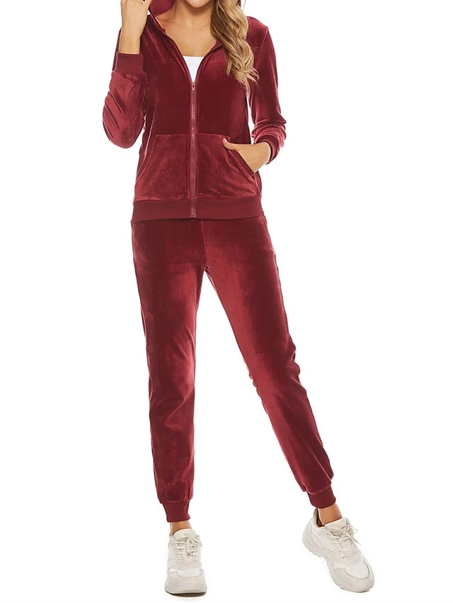 Women's Velvet Lounge Sets Sweatsuit Pure Color Fashion Comfort Soft Home Daily Bed Polyester Breathable Hoodie Long Sleeve Cardigan Pant Pocket Fall Winter Black Wine 12 Women's Velvet Lounge Sets Sweatsuit Pure Color Fashion Comfort Soft Home Daily Bed Polyester Breathable Hoodie Long Sleeve Cardigan Pant Pocket Fall Winter Black Wine - Image 12