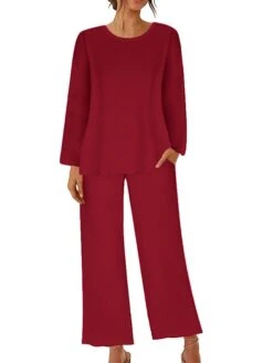 Women's Loungewear Sets Pure Color Simple Casual Comfort Home Daily Bed Polyester Breathable Crew Neck Long Sleeve T Shirt Tee Pant Pocket Fall Winter Black Red -Deals The Sexy Bra Store thsaym1694072409619